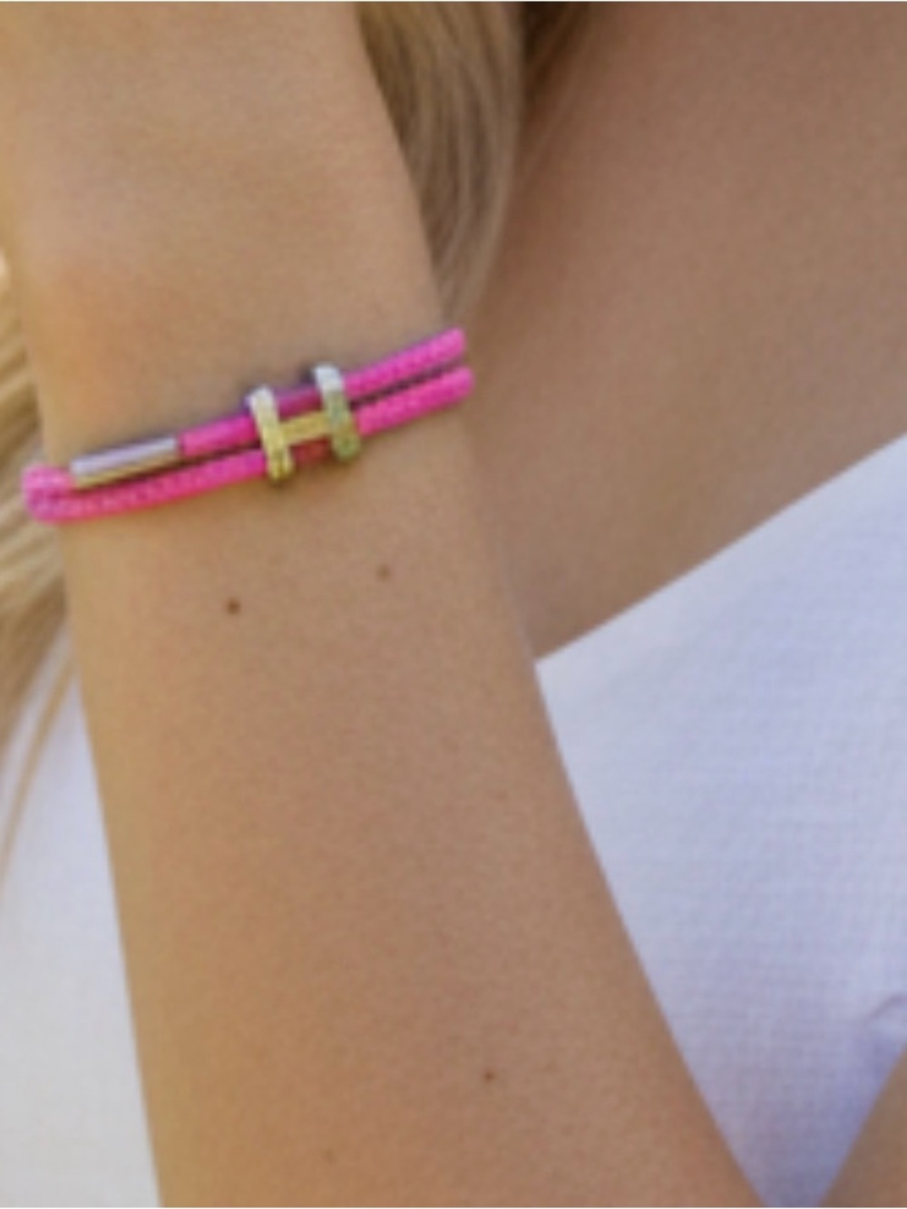 Neon Pink Cord Bracelet with Silver Tone Accent